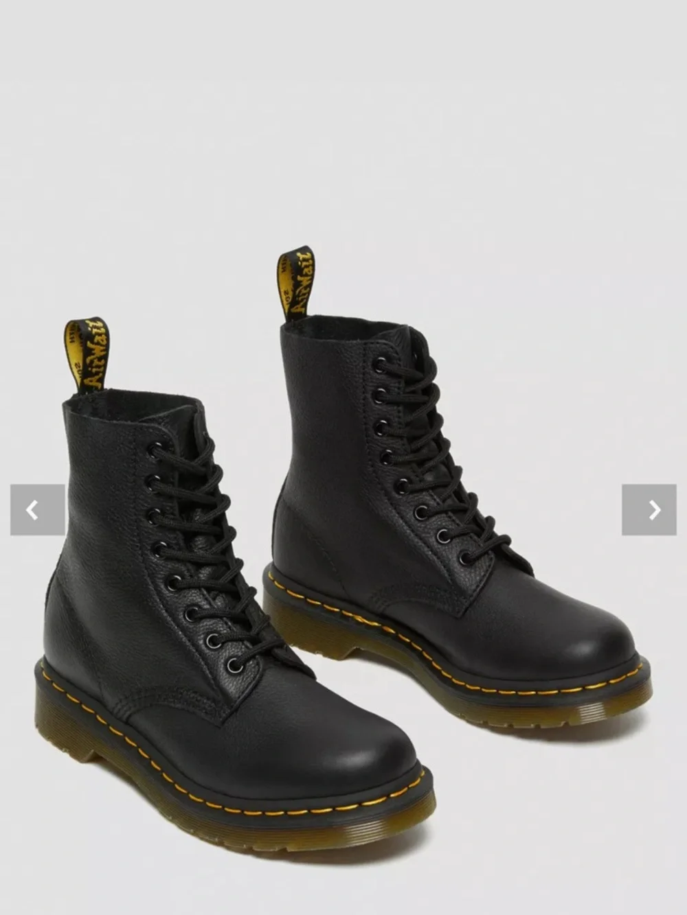 Dr. Martens Inspired Black Leather Combat Boot with Yellow Stitching - Picture 2 of 12